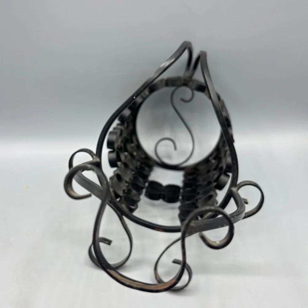 Vintage Wrought Iron Wine Bottle Holder Single Cradle Black Metal‎ Scrollwork